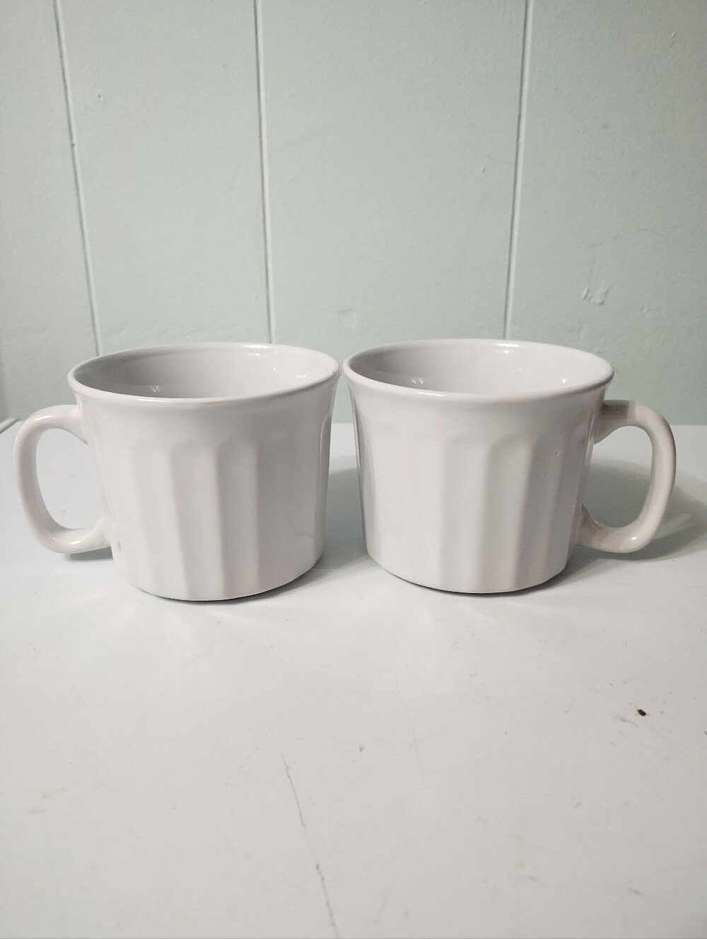 New Jumbo White Ceramic Ribbed Soup/Coffee Mugs - Set of 2